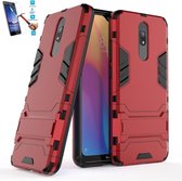 Xiaomi Redmi 8 / 8A Kickstand Shockproof Rood Cover Case Hoesje - 1 x Tempered Glass Screenprotector A3TBL