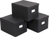 Set van 3 stoffen Opbergdozen met Deksel - Opvouwbare Boxen met Etikettenhouders - 40 x 30 x 25 cm - Zwart