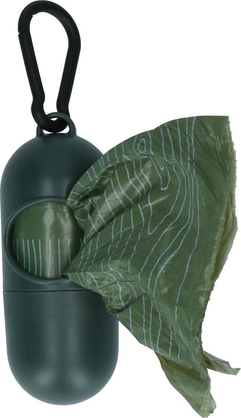 PoopyGo Poepzakjeshouder – Inclusief poepzakjes met lavendel geur – Biologisch afbreekbaar – 15 poepzakjes – Poepzakjes dispenser - Donkergroen