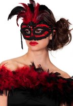 Masker Burlesque (bril) met kant zwart/rood