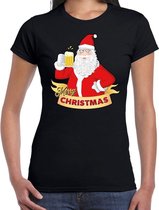 Fout kerstshirt / t-shirt zwart santa met pul bier voor dames - kerstkleding / christmas outfit S