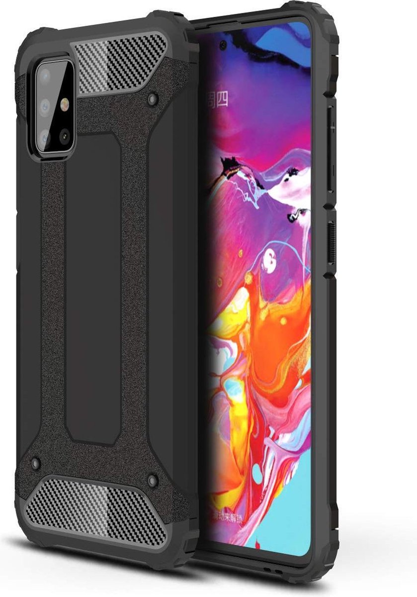 HB Hoesje Geschikt voor Samsung Galaxy A51 - Anti Shock Hybrid Armor Case - Zwart