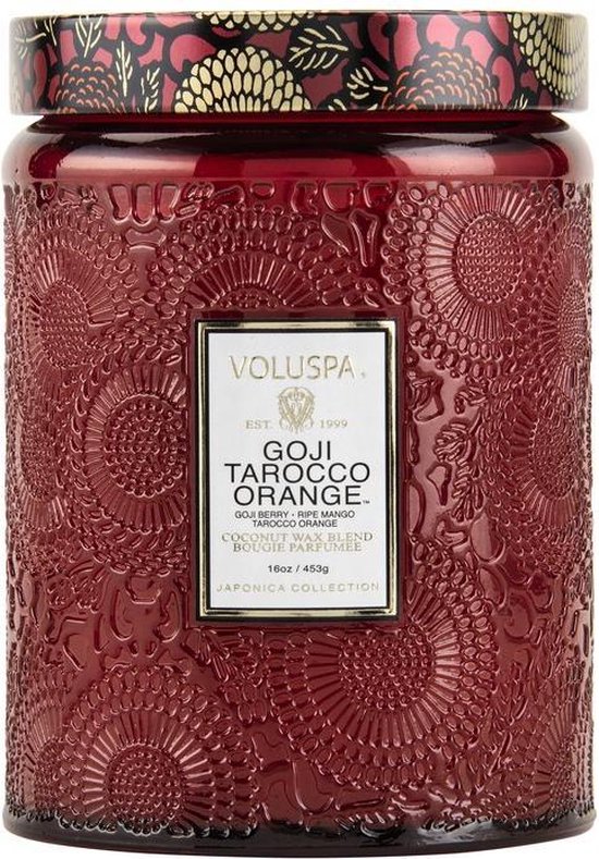 Voluspa Embossed Glass - Geurkaars - Groot - 450gr - Goji Tarocco Orange