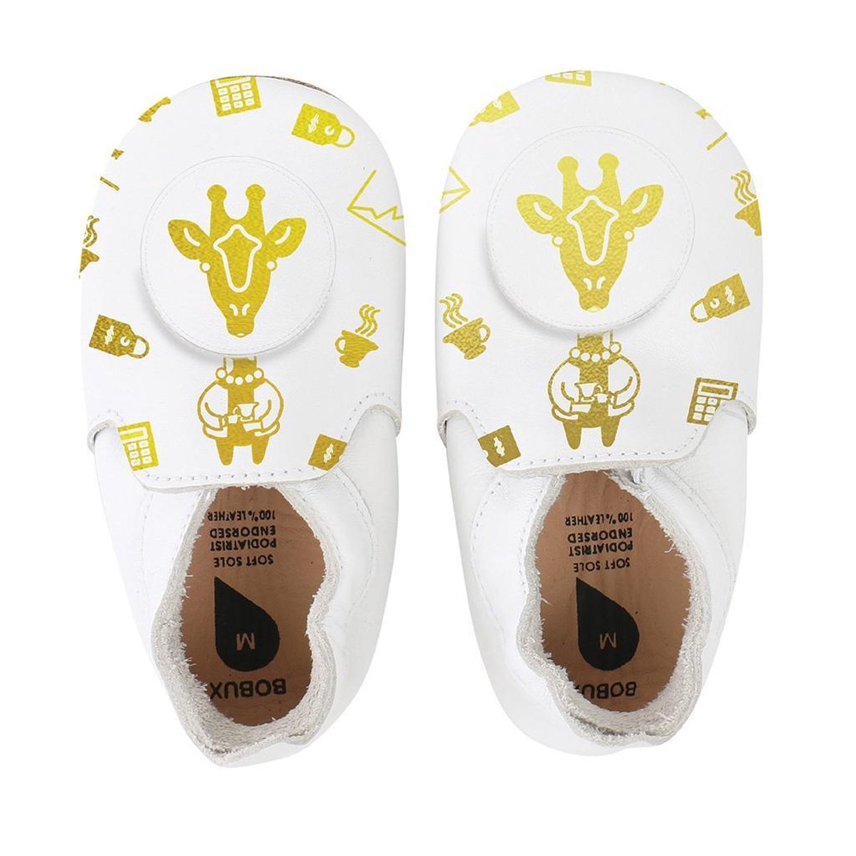 Bobux babyslofjes white giraffe loafer print