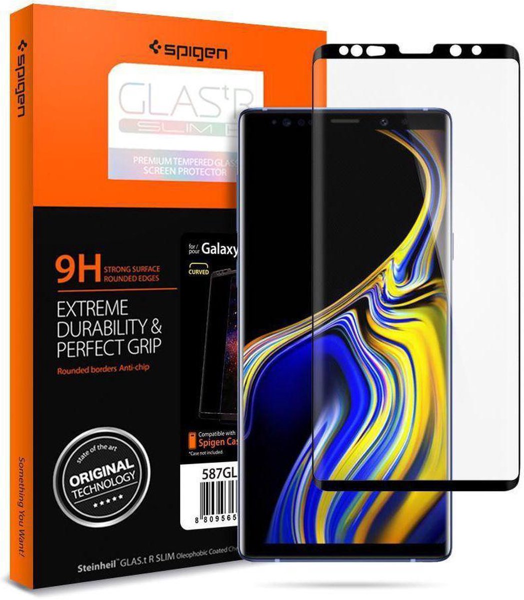 Spigen Samsung Galaxy Note 9 Curved Tempered Glass Protector Zwart