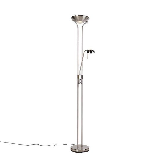 QAZQA diva - Moderne LED Dimbare Staande Uplighter | Vloerlamp | Staande Lamp met Dimmer met leeslamp - H 1800 mm - Staal - Woonkamer | Slaapkamer | Keuken