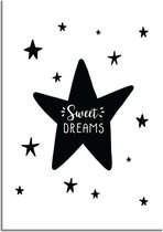 DesignClaud Sweet Dreams - Kinderkamer poster - Zwart wit A4 + Fotolijst wit