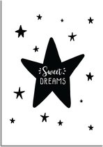 DesignClaud Sweet Dreams - Kinderkamer poster - Zwart wit A3 + Fotolijst wit