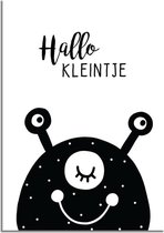 DesignClaud Hallo Kleintje - Beest - Zwart wit poster A4 + Fotolijst wit