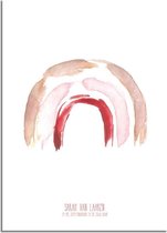 DesignClaud Geboorteposter Regenboog Bruin Roze Rood Kraamcadeau A3 + Fotolijst zwart