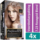 L’Oréal Paris Préférence Haarverf - 7.23 Rosegold Blond 4 stuks Voordeelverpakking