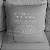 Sierkussen Kussen met tekst bedrukt cadeau | hotel mama | grijs met wit met vulling | 50x50 cm | moederdag verjaardag oma vrouw