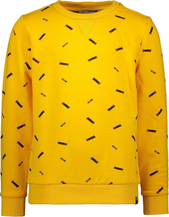 Moodstreet Jongens Sweater ronde hals met allover bedrukking - Dark Yellow - Maat 134/140