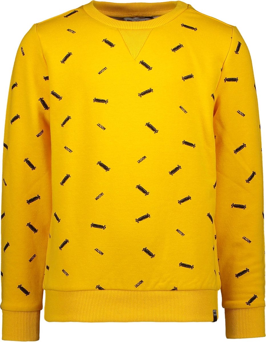 Moodstreet Jongens Sweater ronde hals met allover bedrukking - Dark Yellow - Maat 98/104