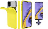 HB Hoesje Geschikt voor Samsung Galaxy A51 - Siliconen Back Cover & Glazen Screenprotector - Geel