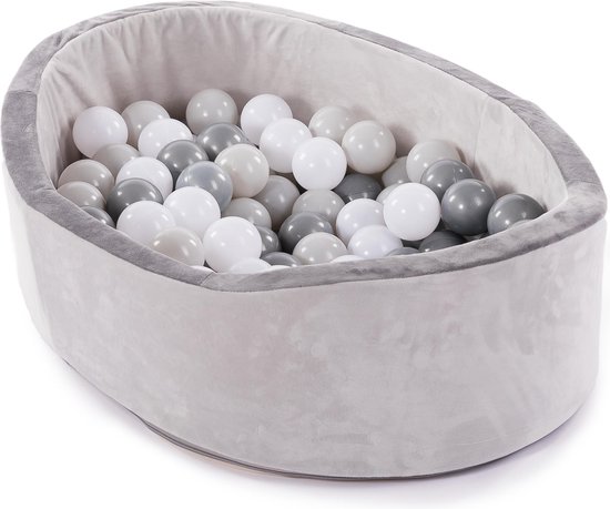 Thumbnail van een extra afbeelding van het spel (baby) ballenbad velvet grijs met 120 ballen Wit met zwart