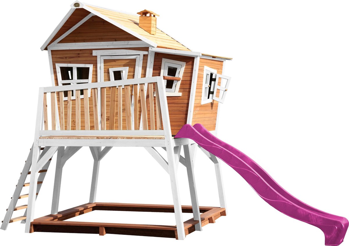 Axi Max Speelhuis Op Palen, Zandbak & Paarse Glijbaan Speelhuisje Voor De Tuin