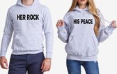 Hip setje valentijn hoodies | His peace - Her rock | Ash | Verkrijgbaar in S-M-L-XL en XXL