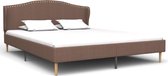 Bedframe Bruin Stof (Incl LW Led klok) 160x200 cm - Bed frame met lattenbodem - Tweepersoonsbed Eenpersoonsbed