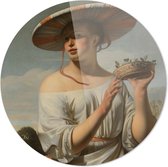 Meisje met een brede hoed | Caesar Boetius van Everdingen  | Rond Plexiglas | Wanddecoratie | 90CM x 90CM | Schilderij | Oude meesters | Foto op plexiglas