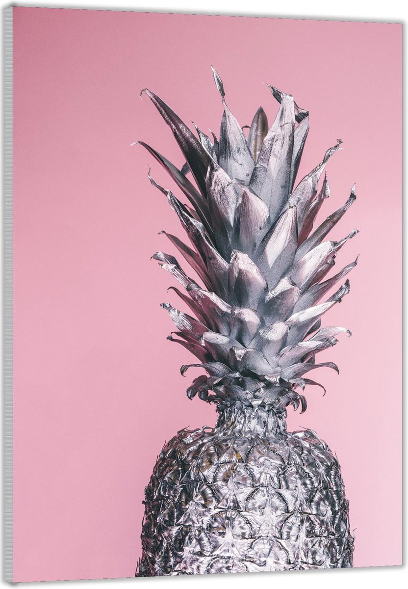 Acrylglas –Ananas op Roze Achergrond– 80x120cm Foto op (Wanddecoratie op Acrylglas)