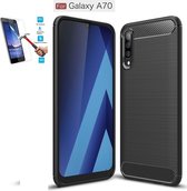 Samsung Galaxy A70 Carbone Brushed Tpu Zwart Cover Case Hoesje - 1 x Tempered Glass Screenprotector CTBL