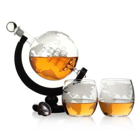 HomeTravelers Luxe Globe Decanter Set 0,.85L Incl. 7 Whiskey Drink