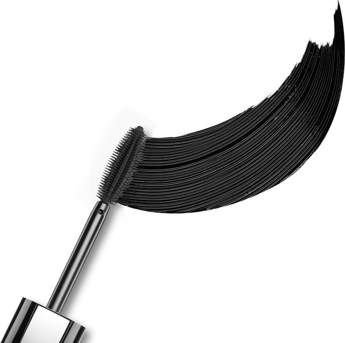 Zilverkleurige en zwarte L'Oréal Bambi Eye False Lash mascara met deksel en borsteltje ernaast.