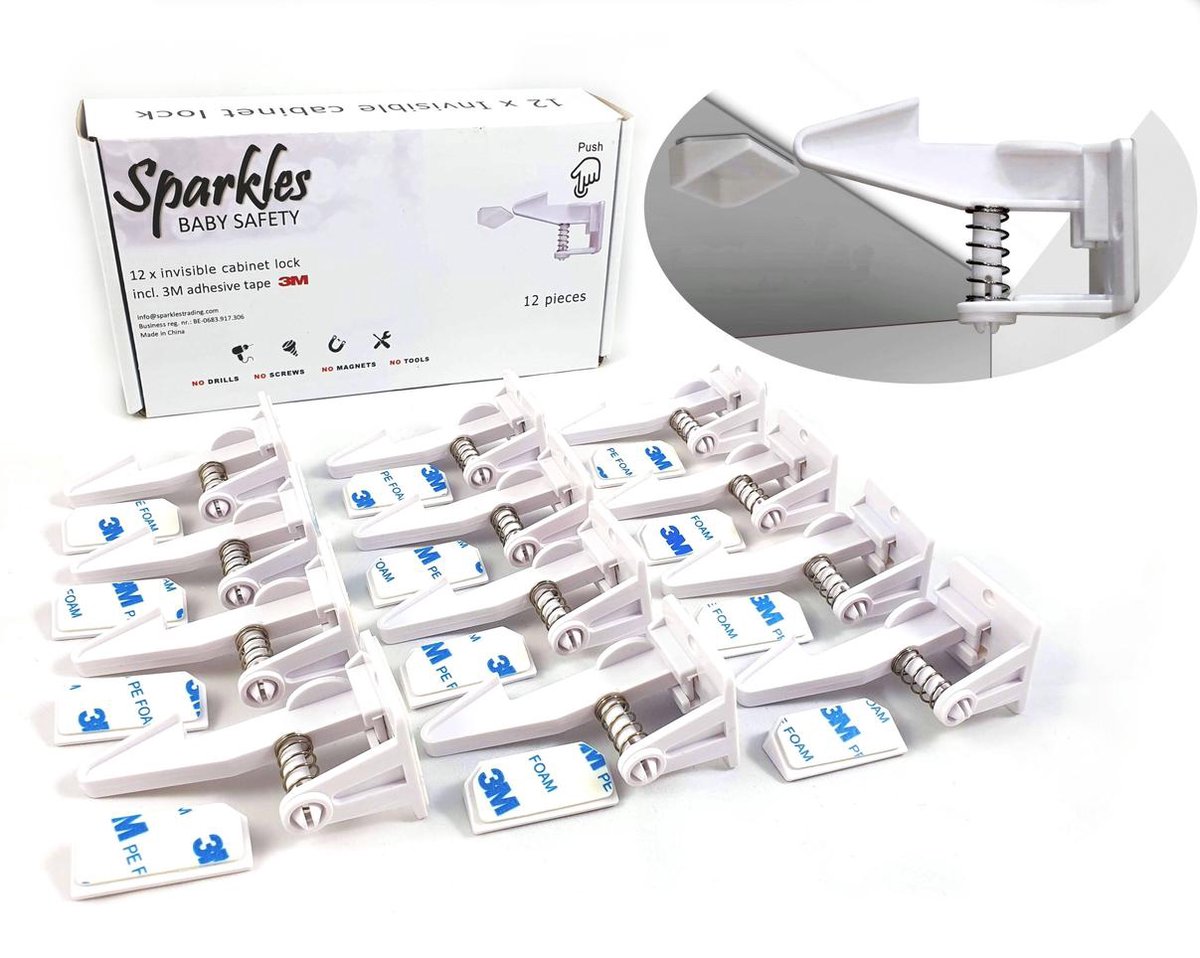 Sparkles Baby Safety onzichtbare lade- & kastsloten kinderbeveiliging - 12 stuks - zelfklevend