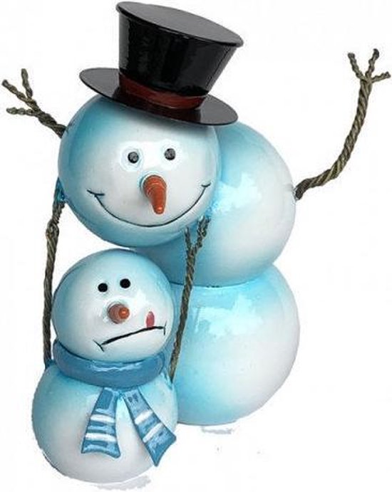 Metalen beeld - Kerst - sneeuwpoppen - 20 cm hoog - wit
