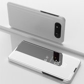 Clear View Mirror Stand Cover + PET Screenprotector voor Galaxy A80 _ Zilver