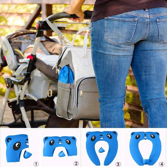 Upgrade WC Bril Verkleiner Blauw met Pandaprint in Blauwe Wasbare Tas - Peuter Potje - Camping Toilet Trainer - WC Verkleiner - Opvouwbare Toilet Zitje Onderweg/ Kampeer/ Vakantie - Uitgeklapt 36x29 cm van Upgrade — afbeelding 3