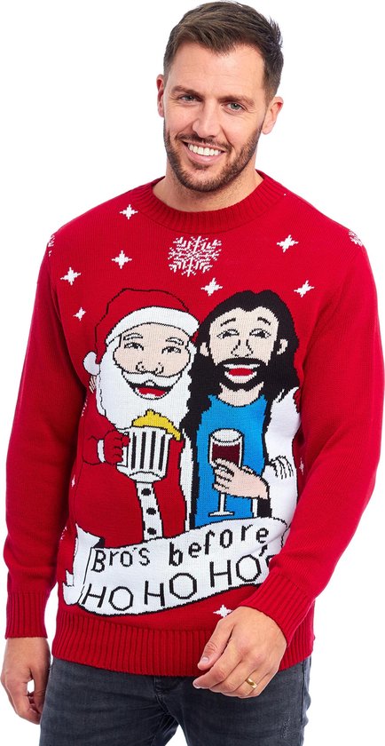 Foute Kersttrui Heren - Christmas Sweater "Bro's before Ho, Ho, Ho's" - Kerst trui Mannen Maat S