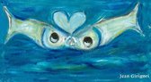 Two fish in love - large beach towel