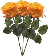 3 x Geel/oranje roos Simone steelbloem 45 cm - Kunstbloemen