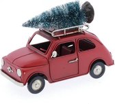 Kerstdecoraties - Metalen Auto Met Kerstboom Rood ''f500'' 16x7x12cm