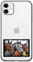 Apple Iphone 11 siliconen paarden foto hoesje - Transparant - 3 paarden