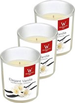 3x Geurkaarsen vanille in glazen houder 25 branduren - Geurkaarsen vanille geur - Woondecoraties