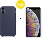 iPhone X en XS Telefoonhoesje met Screenprotector | Siliconen Tpu Smartphone Back Cover Blauw | Gehard Beschermglas