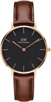 Daniel Wellington Petite Rosé St Mawes Black DW00100169 - Horloge - 32mm - Leer - Bruin