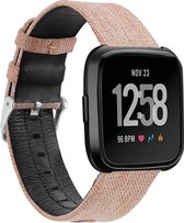 Denim & Leer Geweven bandje - Fitbit Versa 2 / Lite - Abrikoos