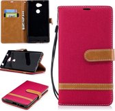 Sony Xperia L2 Book Case Denim Rood Cover Case Hoesje - 1 x Tempered Glass Screenprotector