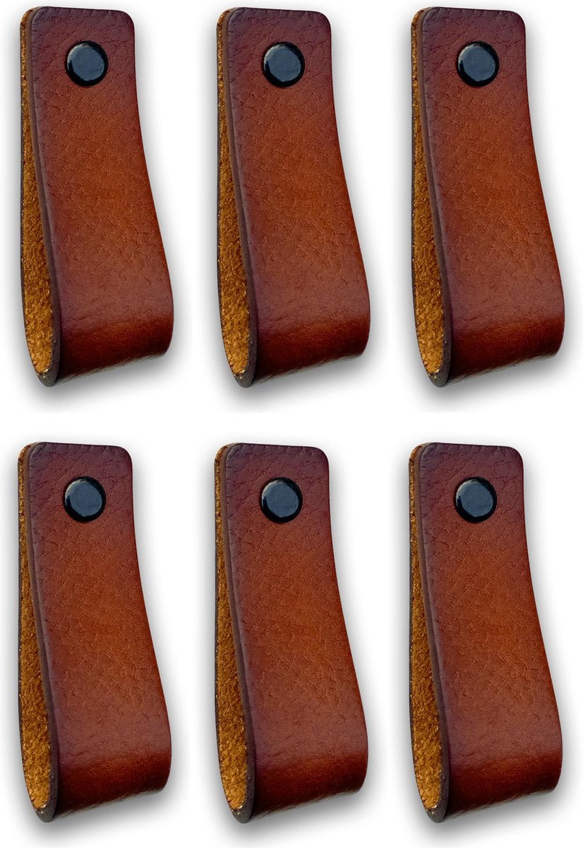 Leren handgrepen - Cognac - 6 stuks - 16,5 x 2,5 cm incl. 3 kleuren schroeven per leren handgreep