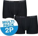 Twee zwarte Sloggi Basic shorts met grijze tailleband met logo. Een blauwe cirkel geeft 'MULTIPACK 2P' aan.