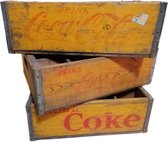 Originele Vintage Houten Coca-Cola Flessenkrat - Geel - Europees Model