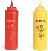 Ketchup & Mosterd 1950's Serveerster Knijpflessen set