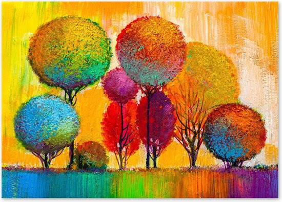 Bomen Landschap - Kleurrijk - Schilderij op Canvas