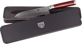 Gräwe koksmes damaststaal keukenmes lemmet 17.5cm | Scherp, duurzaam Santoku-mes met wijnrood houten handvat | RVS lemmet duurzaam en multi-toepasbaar sushi, vleesbereiding etc. |