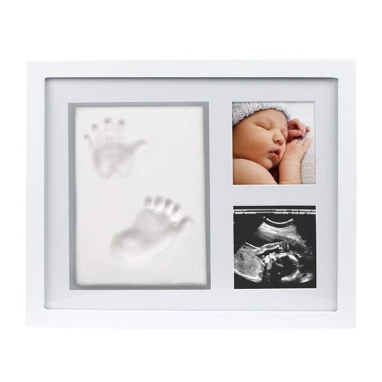 Baby fotolijstje met afdruk in klei - Fotolijst - Kraamcadeau - Kleiafdruk - Mooiste herinneringen aan pasgeborene - 23cm x 28cm van Lumi�o — afbeelding 2