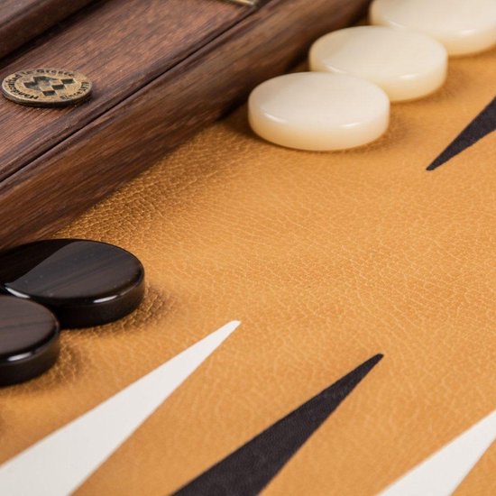 Thumbnail van een extra afbeelding van het spel Lederen Backgammon Ostrich Tote - 48x30 cm - in Bruin leder met Ivoor  Top Kwaliteit